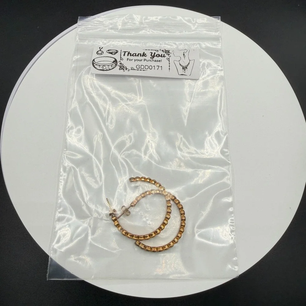 Gold Tone Rhinestone Hoop Earrings Clear Crystal Statement Glamour Gift for Her